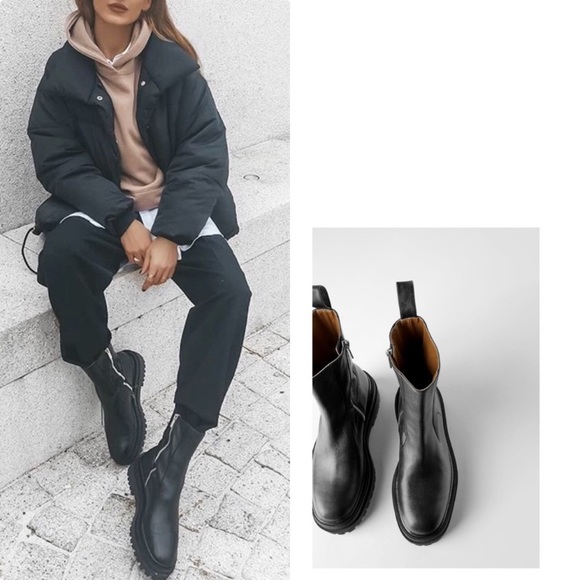 Zara Leather Ankle Boots with Lug Soles - Picture 7 of 16